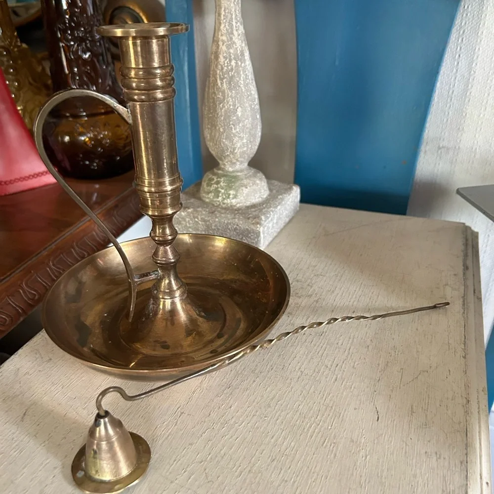 Vintage Solid Brass Candleholder & Snuffer